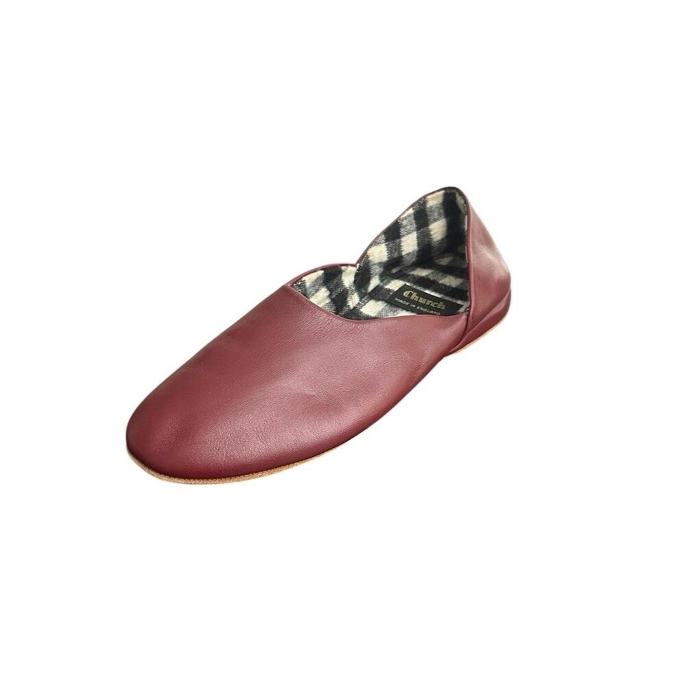 Church's Burgundy Leather Slip On Flat House Slipper Sz 10.5 LEFT SHOE ONLY